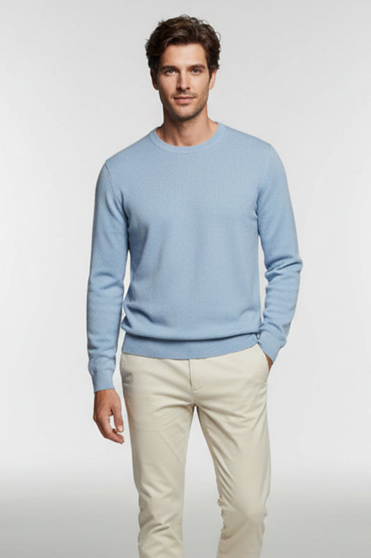 Girocollo Celeste Cashmere e Lana Merinos