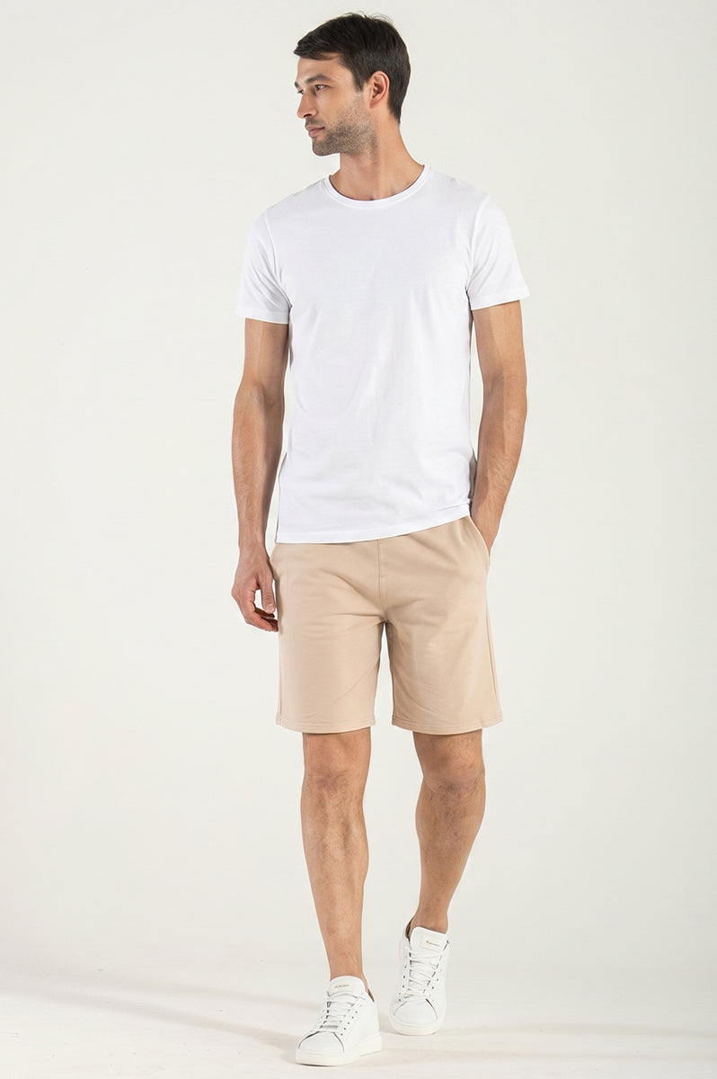 Bermuda Felpato in Cotone Beige