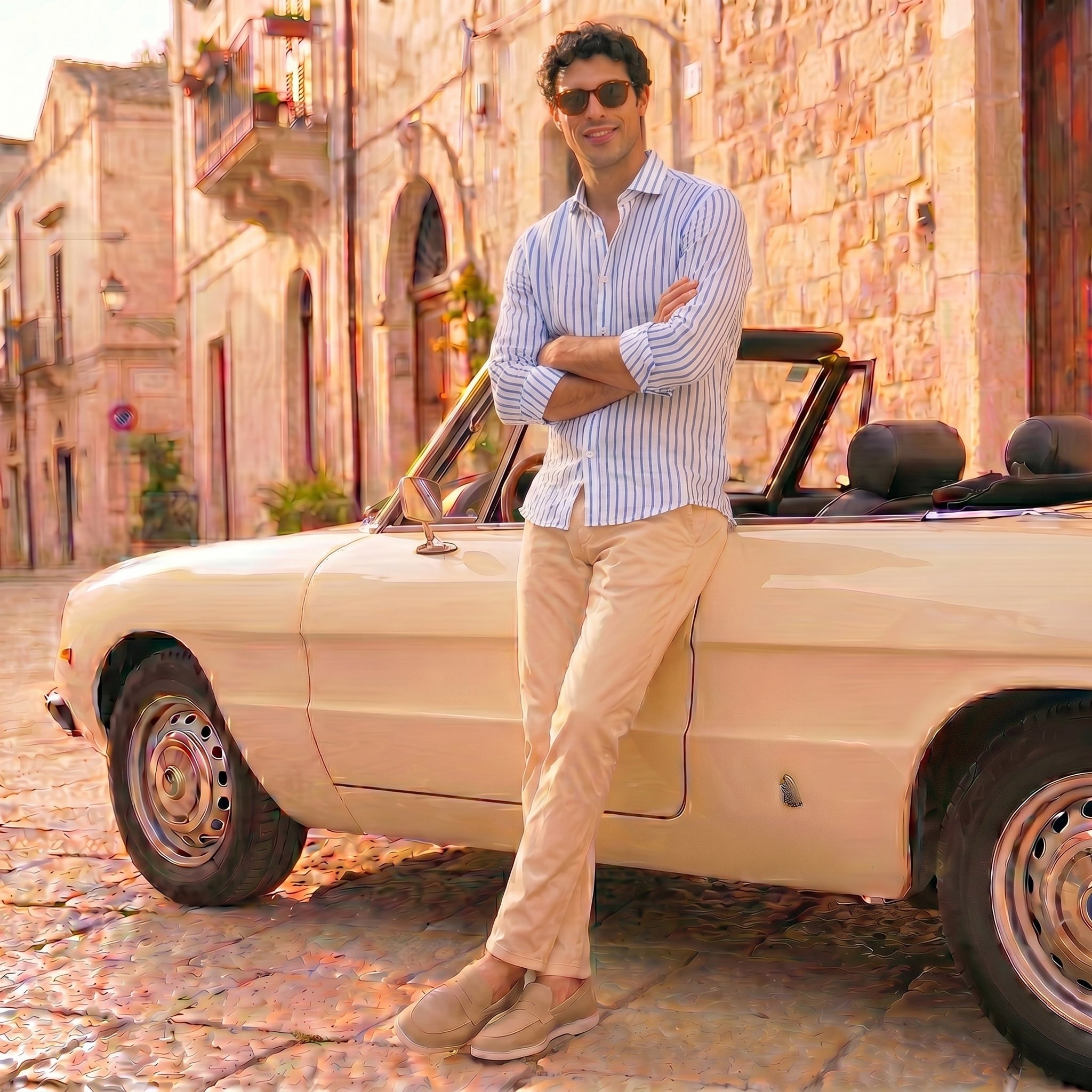New Linen Shirt with Stripe