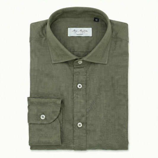Camicia Puro Lino Verde Olivo