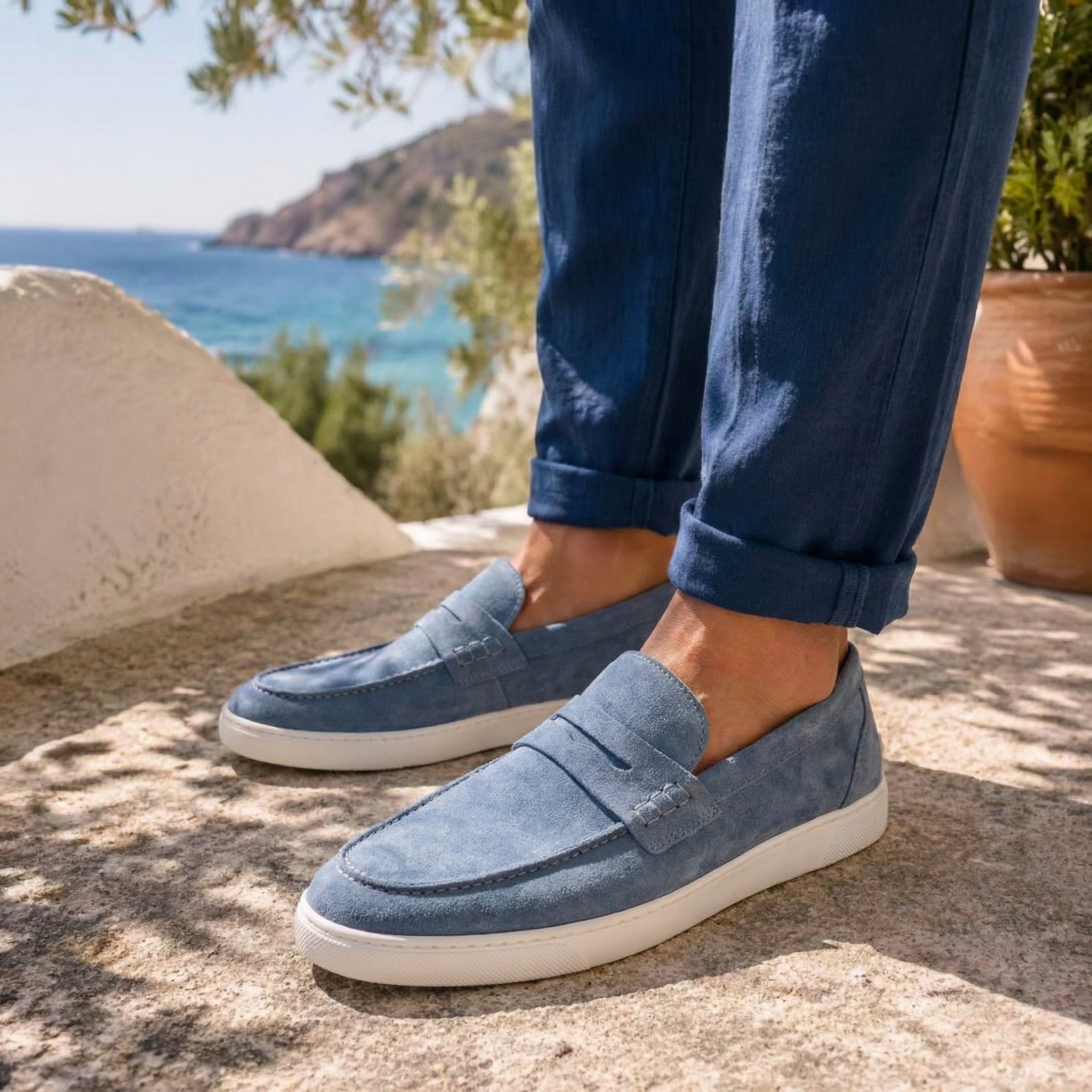 Mocassini Uomo in Camoscio Made in Italy Blue Royal €79,99