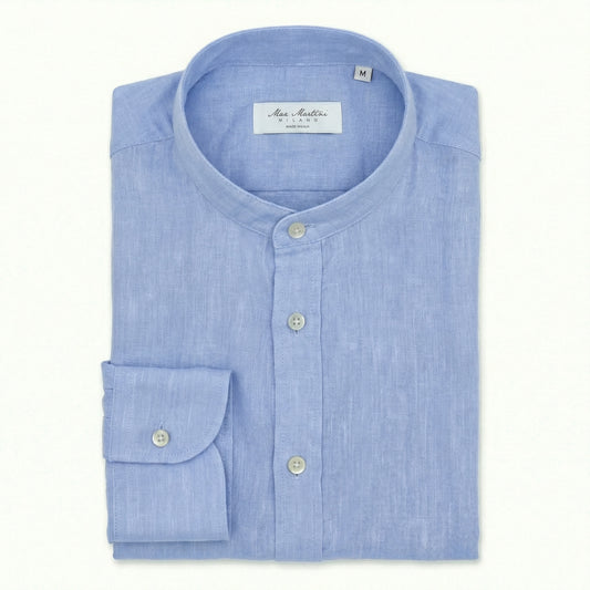 Camicia Puro Lino Mao Celeste