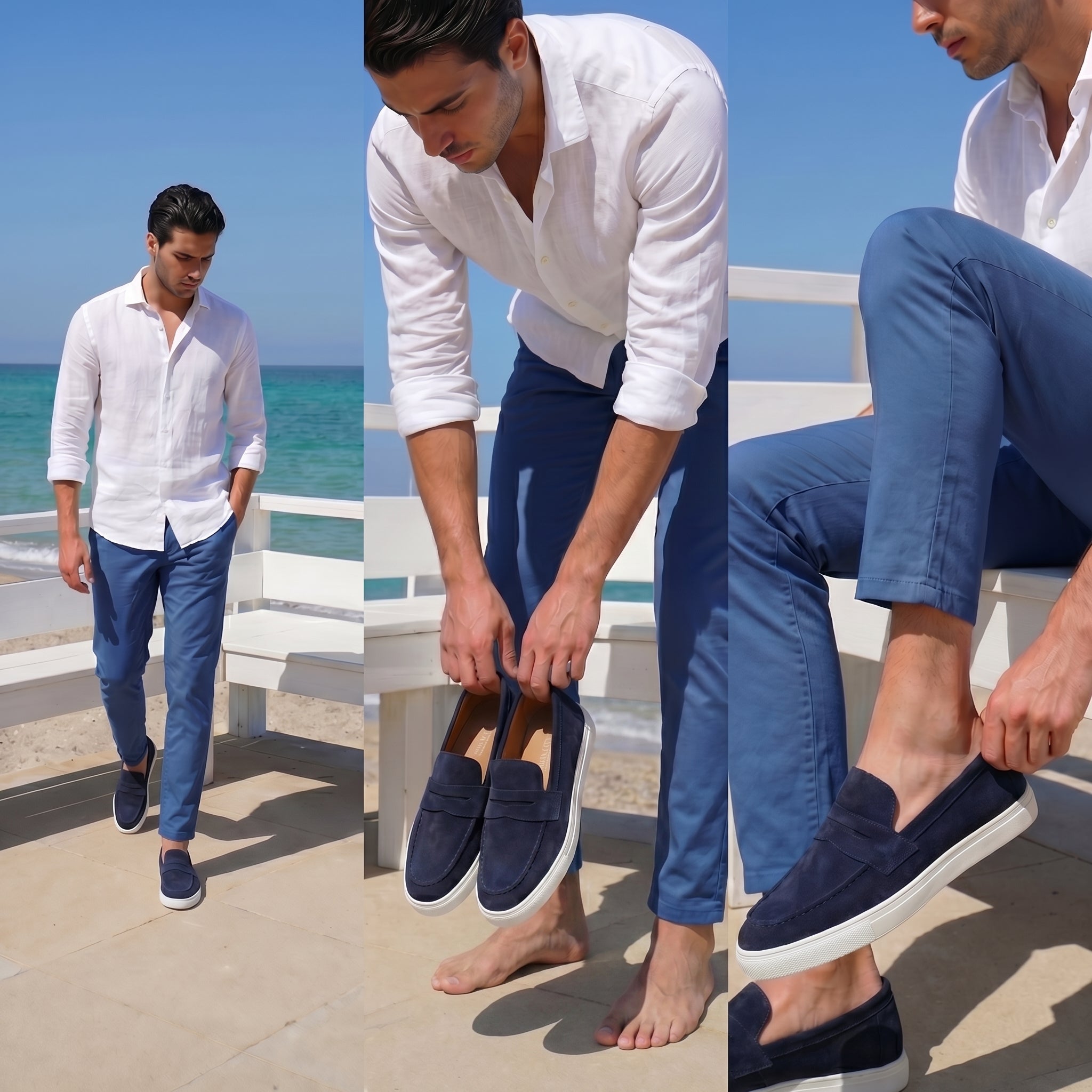 Mocassins de camurça masculinos Made in Italy Azul 79,99€