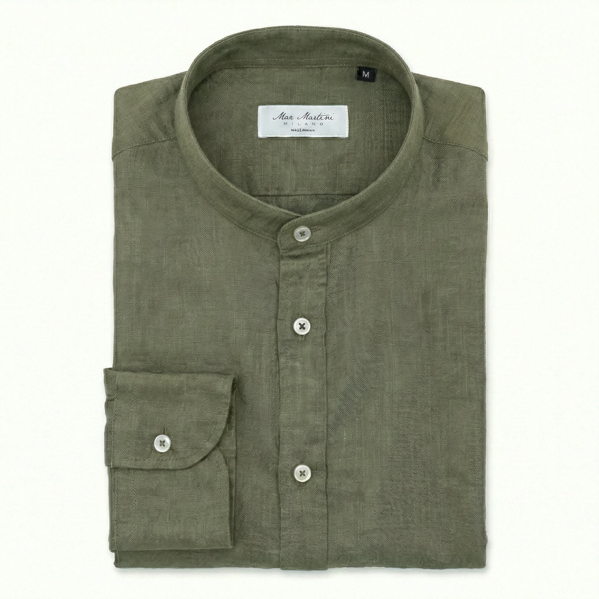Camicia Puro Lino Mao Verde Olivo