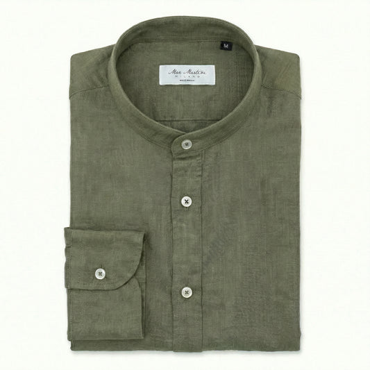 Camicia Puro Lino Mao Verde Olivo