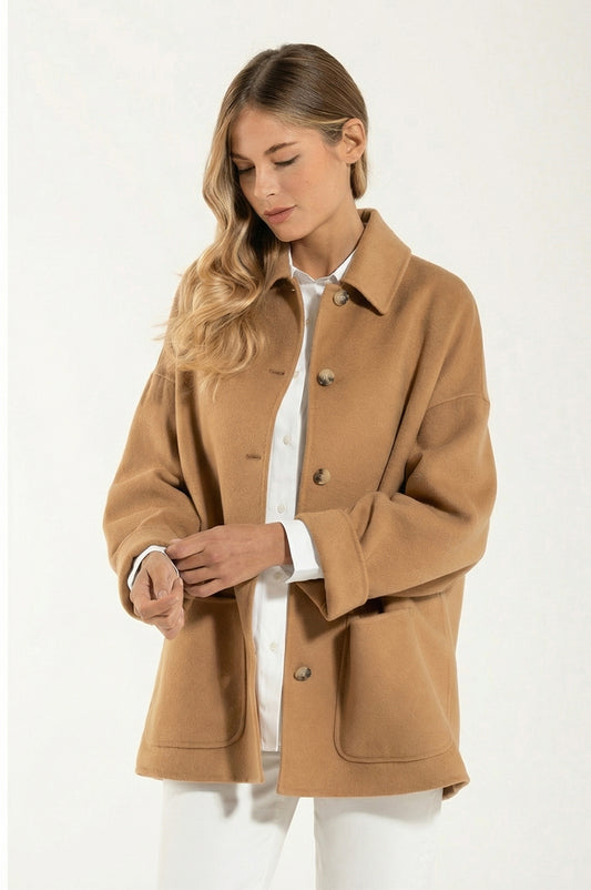 Giacca Camicia Fresco Lana Camel