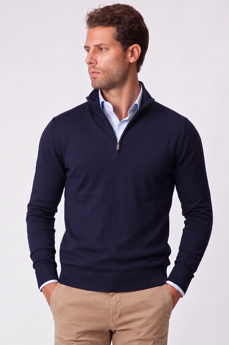 Mezza Zip Blue Navy Cashmere & Merinos