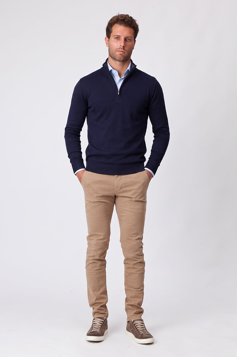 Mezza Zip Blue Navy Cashmere & Merinos