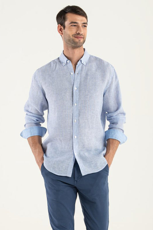 Camicia di Lino BD Righine Celesti