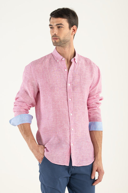 Camicia di Lino BD Righine Corallo