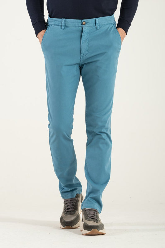 Pantalone in Cotone Microtinta Celeste