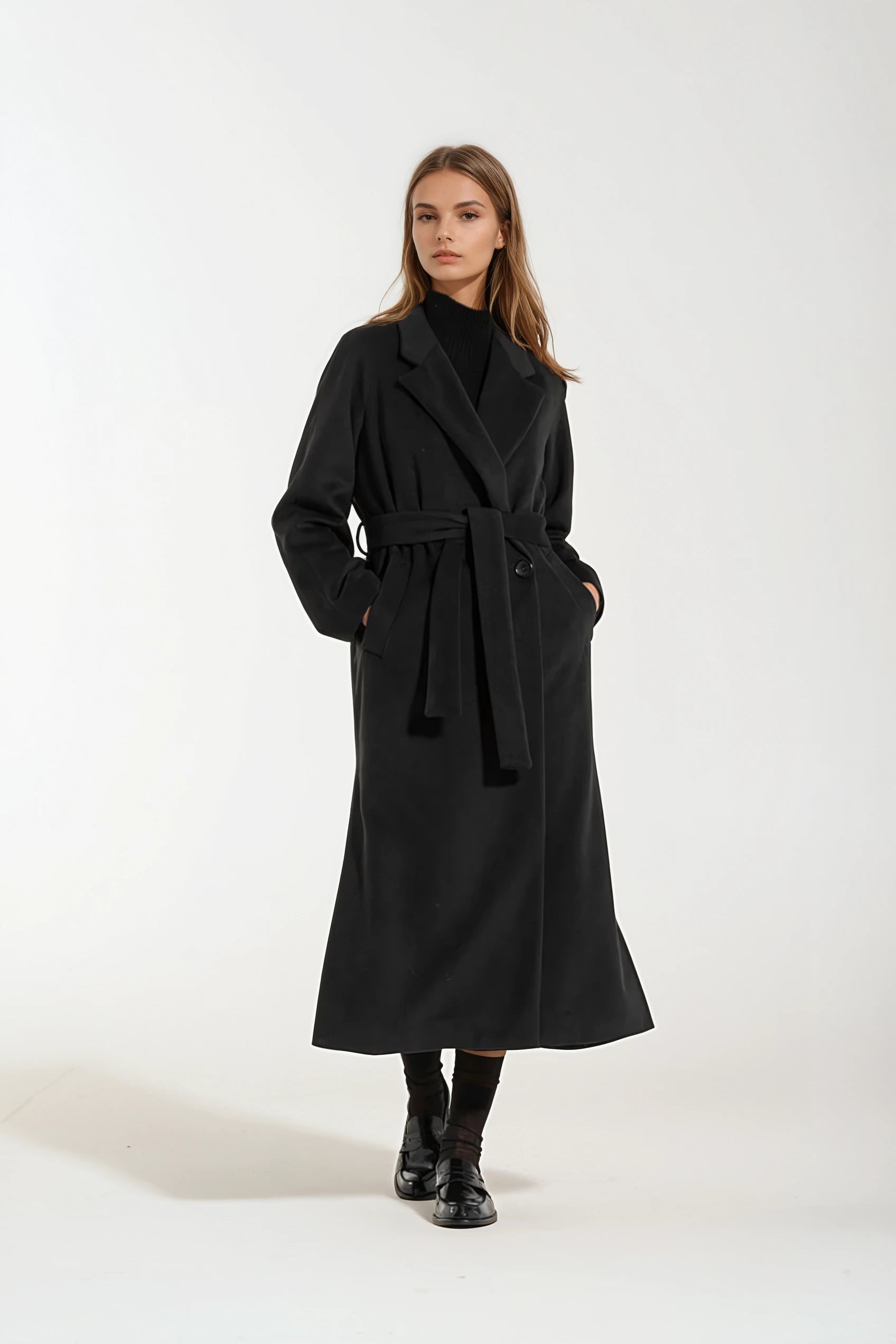 Cappotto Lungo Nero Cashmere e Lana