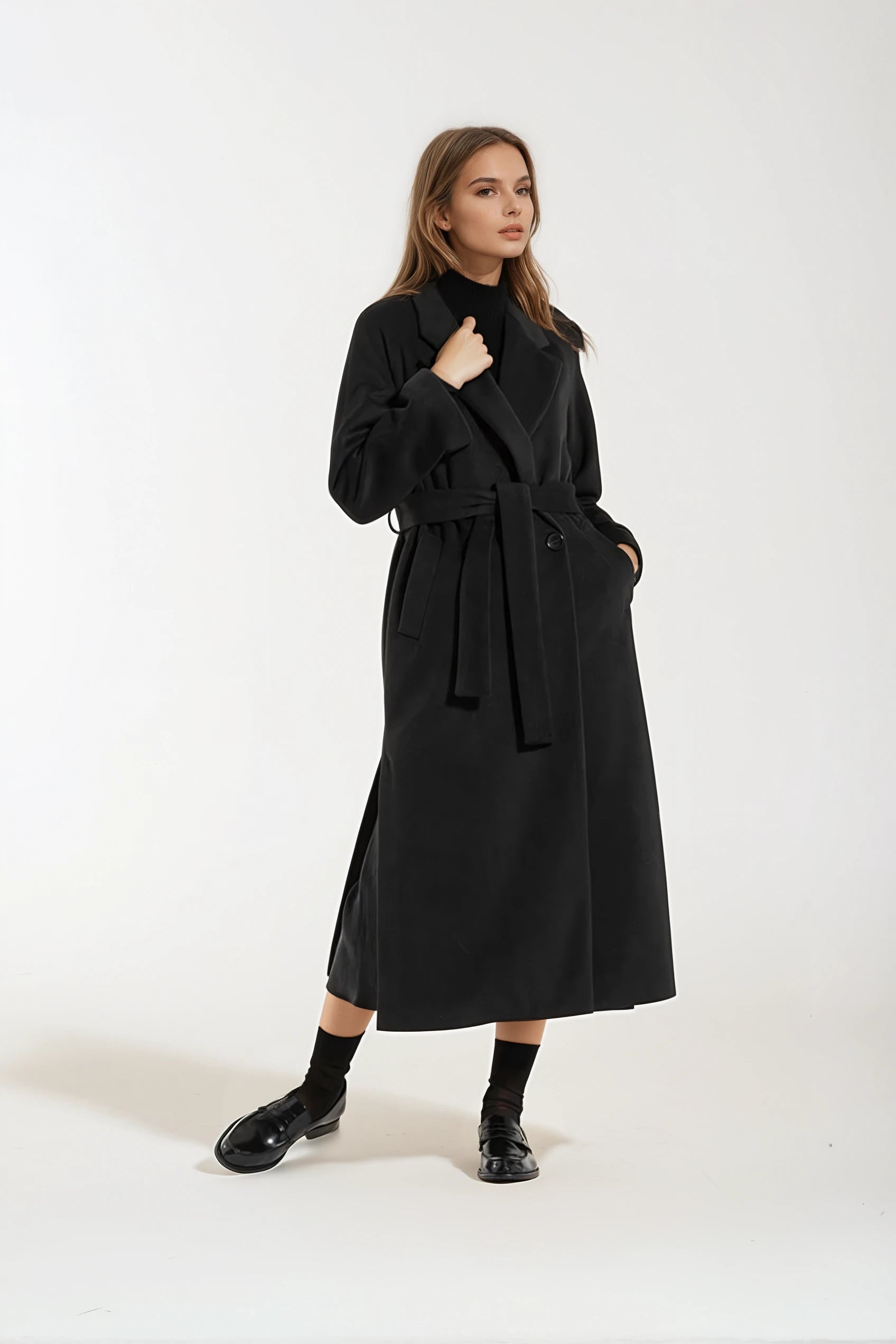 Cappotto Lungo Nero Cashmere e Lana