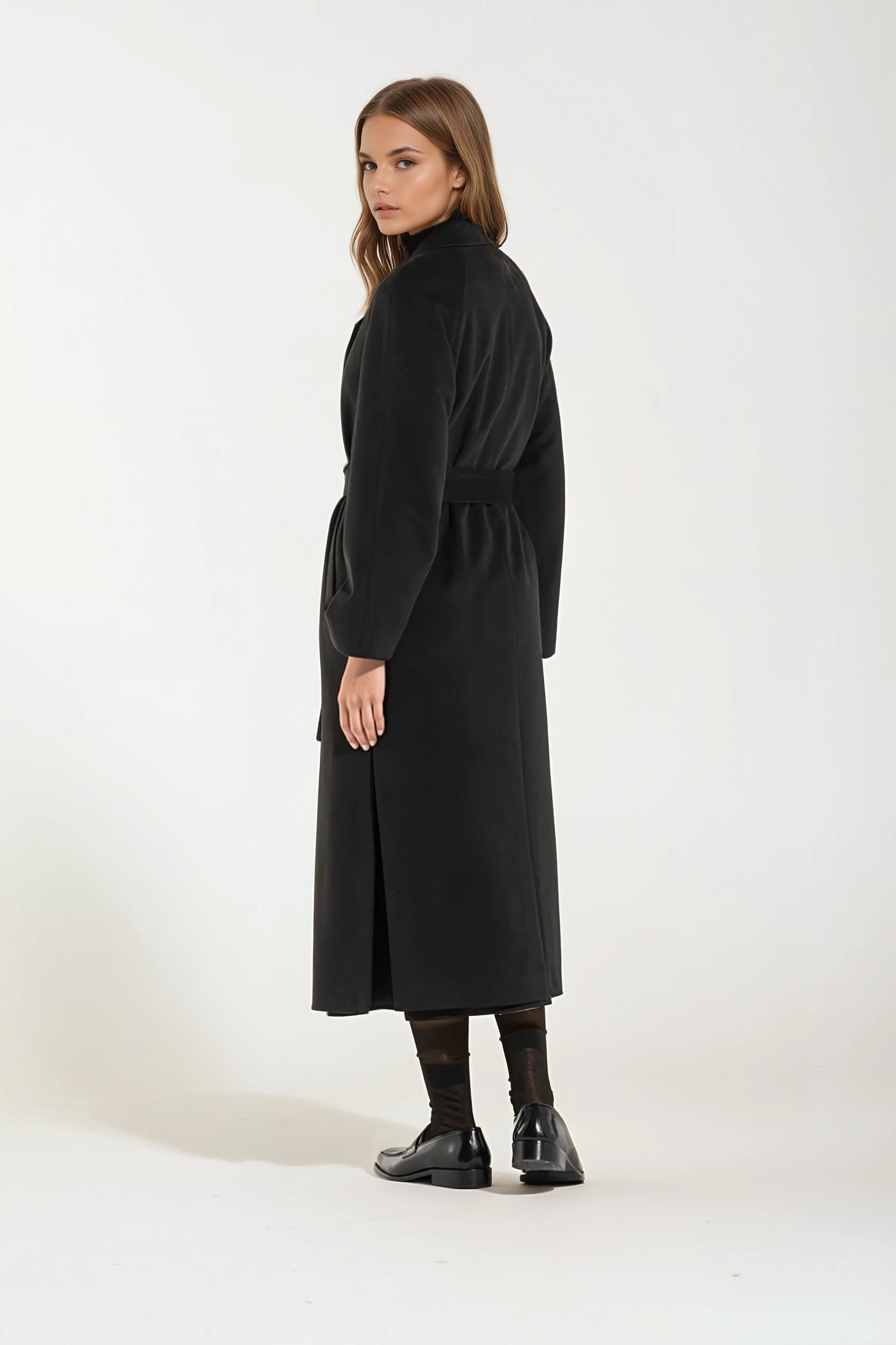 Cappotto Lungo Nero Cashmere e Lana
