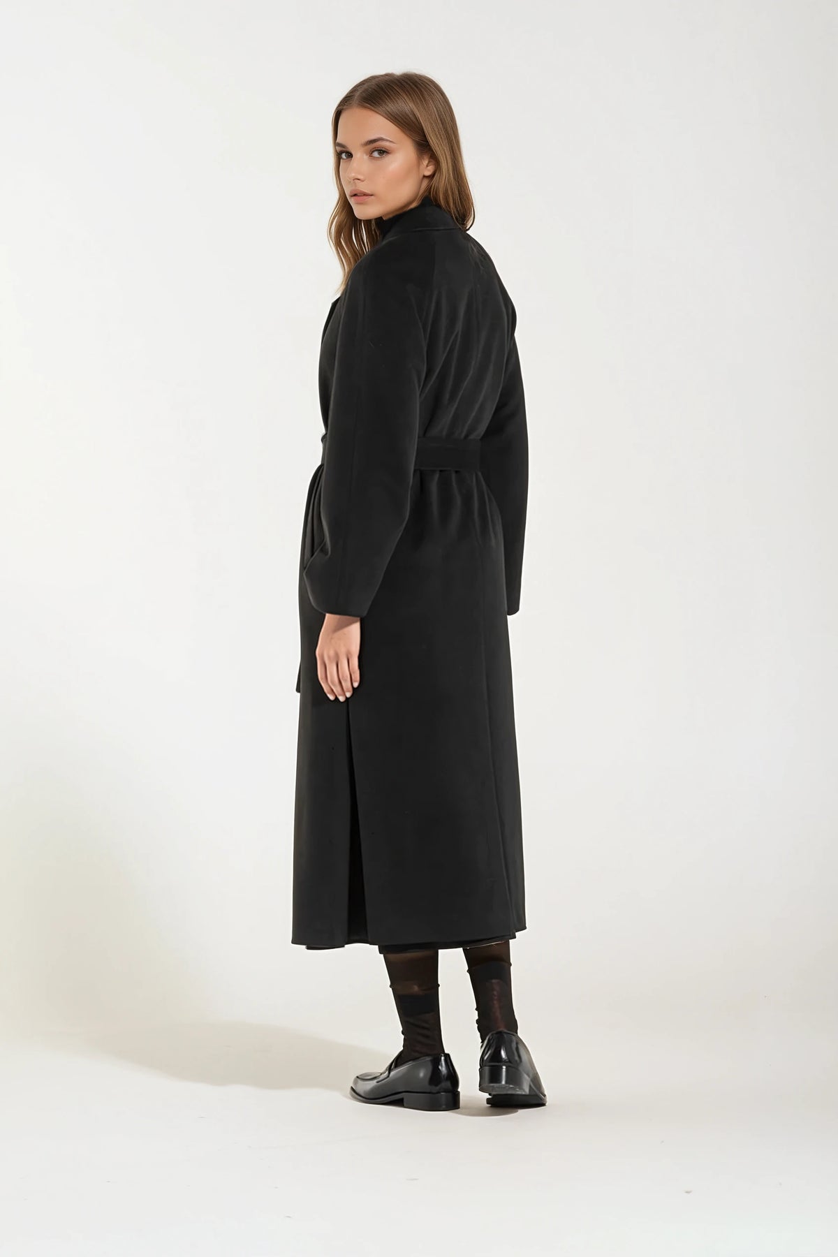 Cappotto Lungo Nero Cashmere e Lana