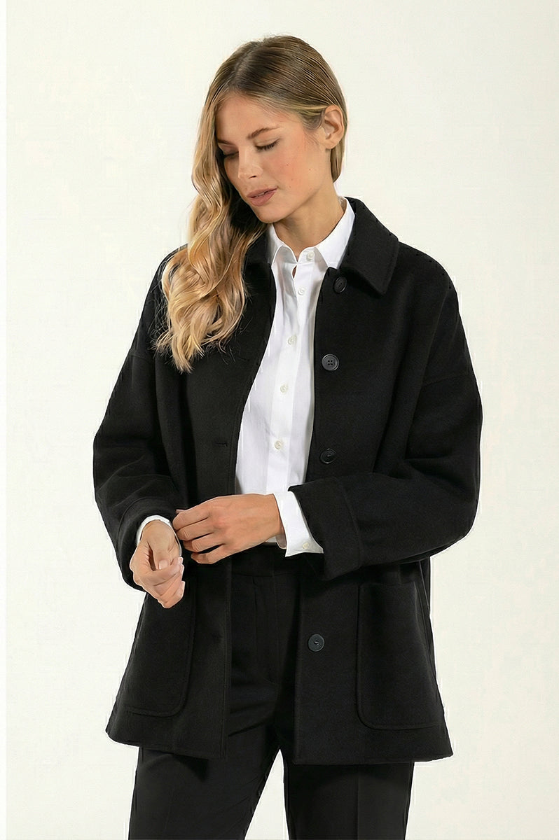 Giacca Camicia Fresco Lana Nera