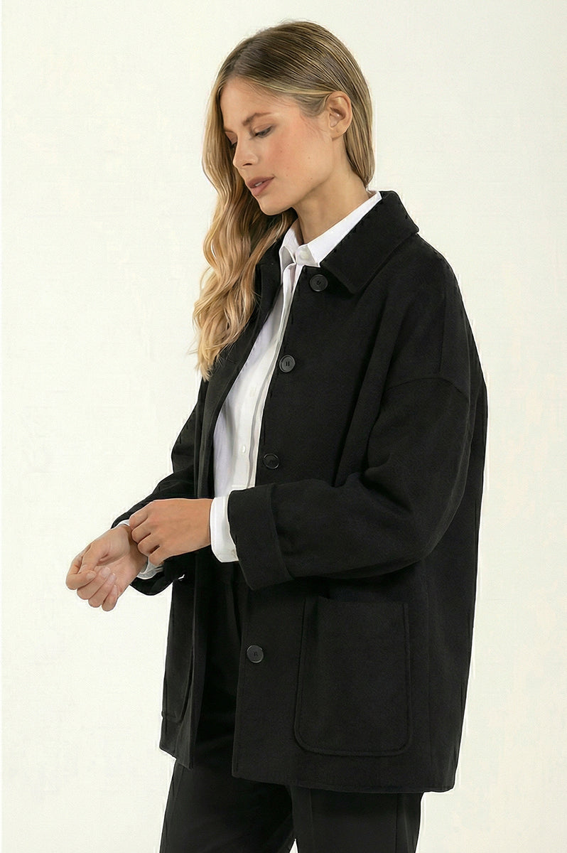 Giacca Camicia Fresco Lana Nera