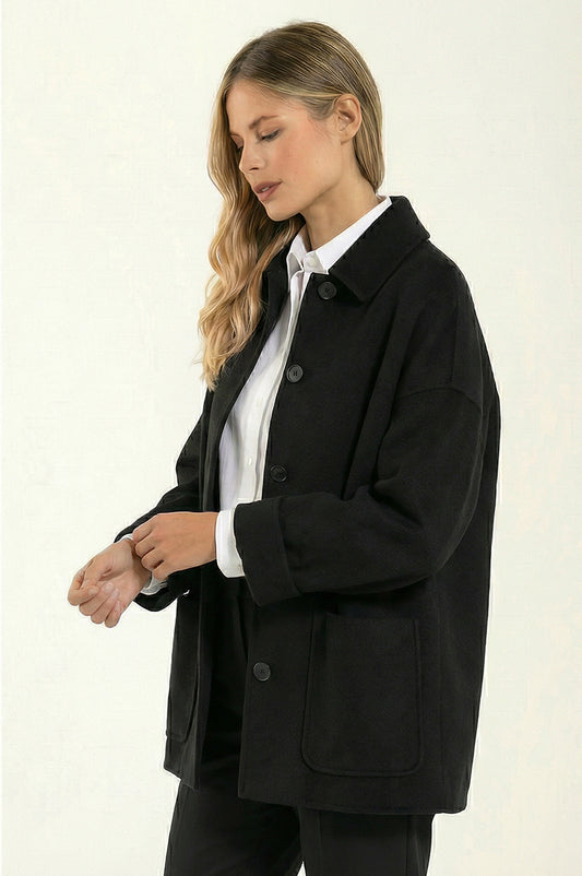 Giacca Camicia Fresco Lana Nera