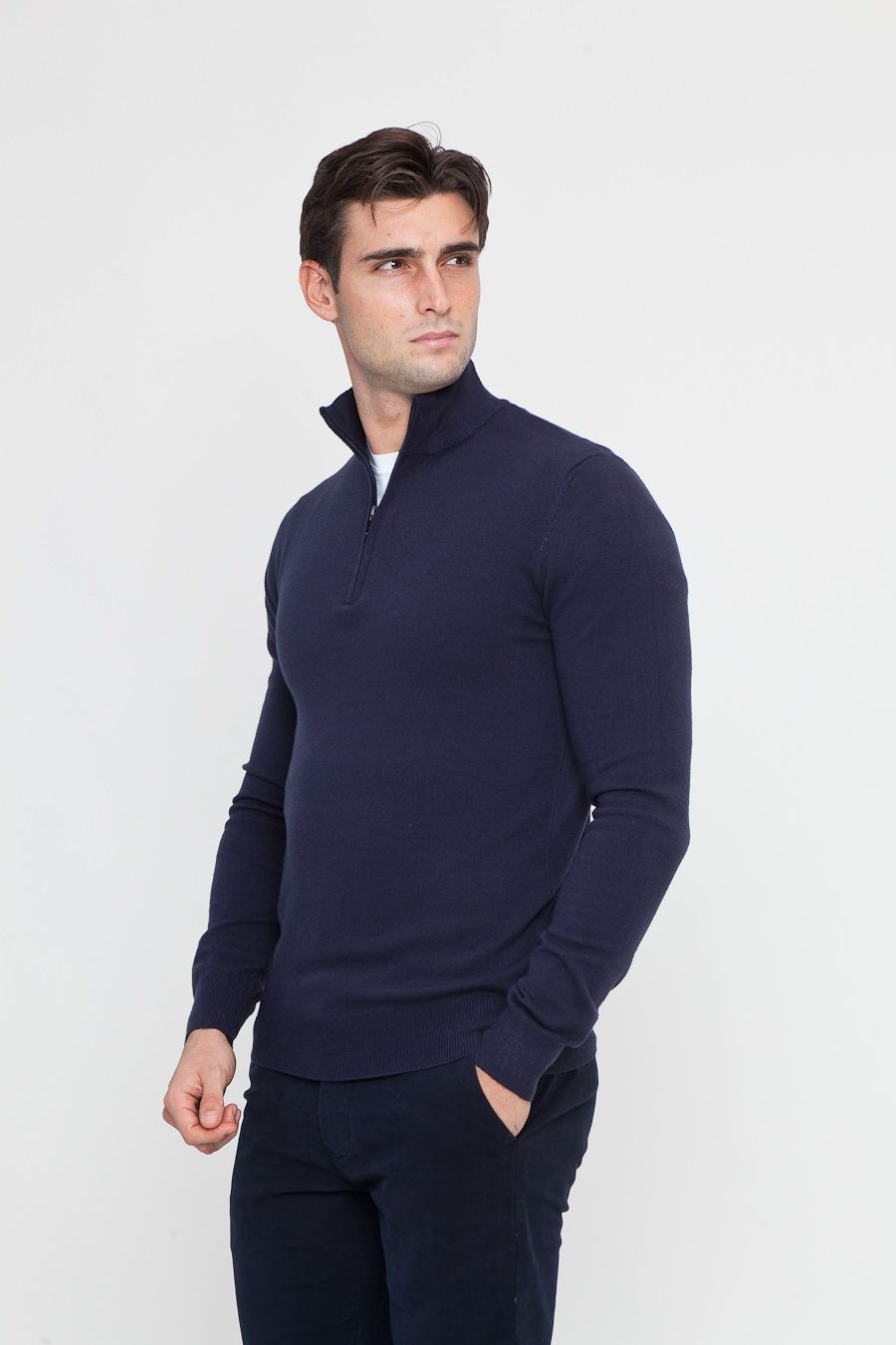 Maglione Mezza Zip Blue 100% Lana