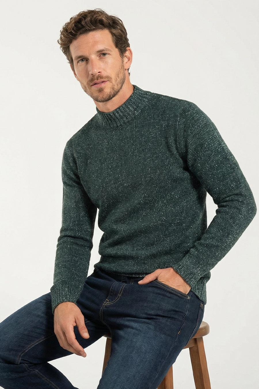 Lã verde de colarinho alto de colarinho alto