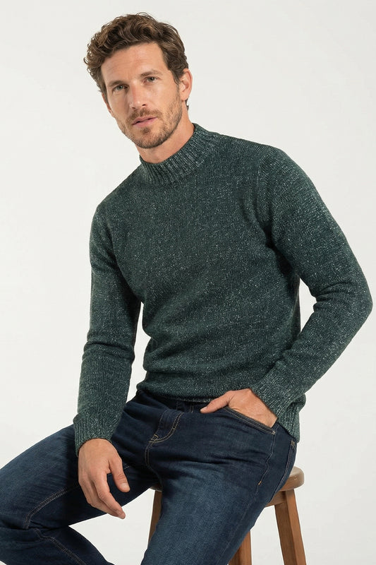 Col montant en laine mélangée verte