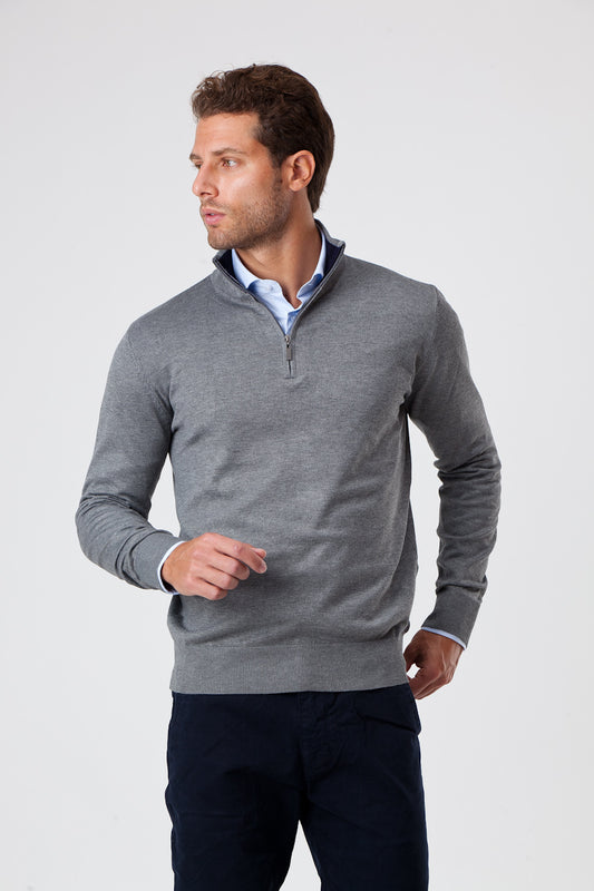 Half Zip Gray 100% Wool