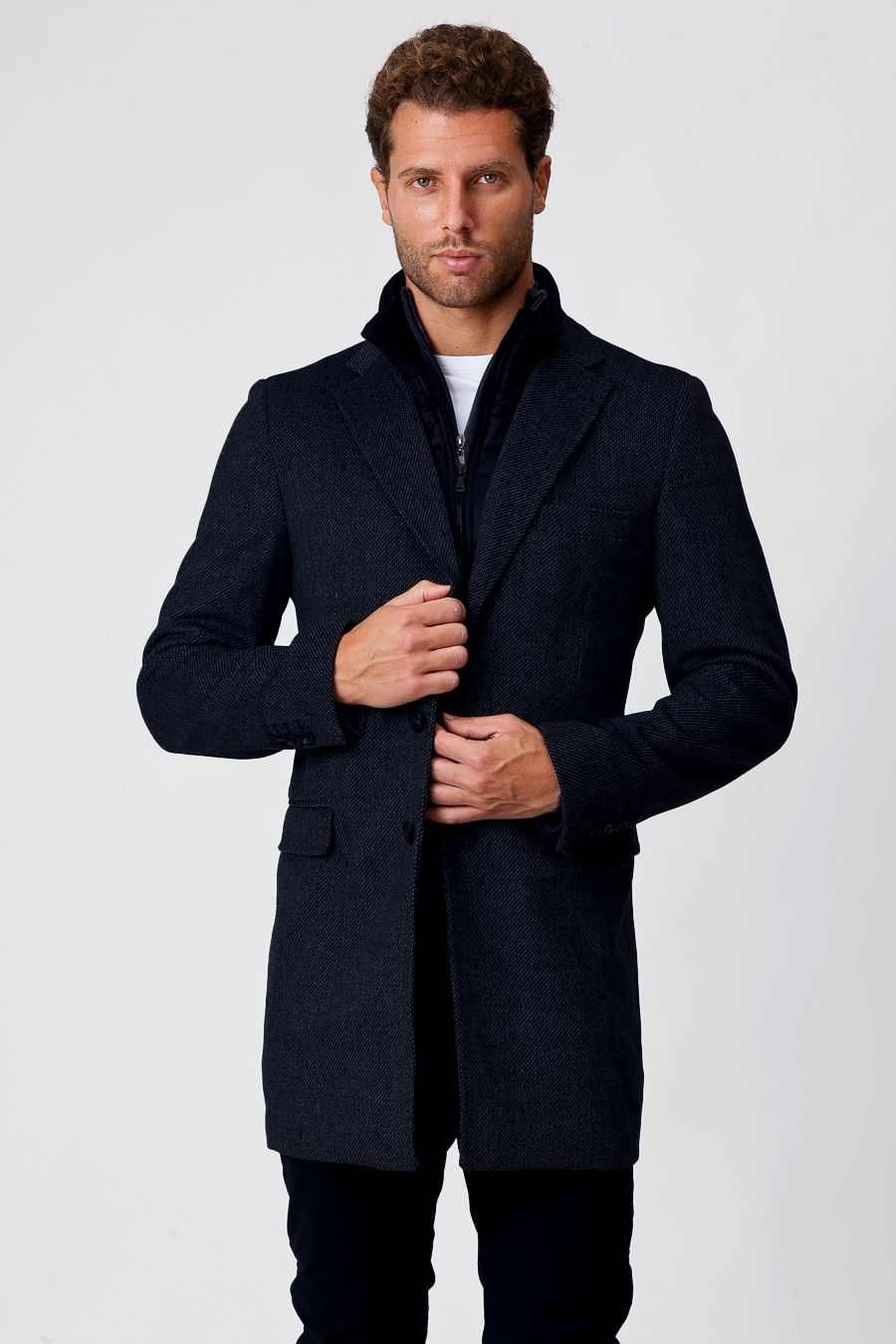 Cappotto di lana con pettorina rimovibile